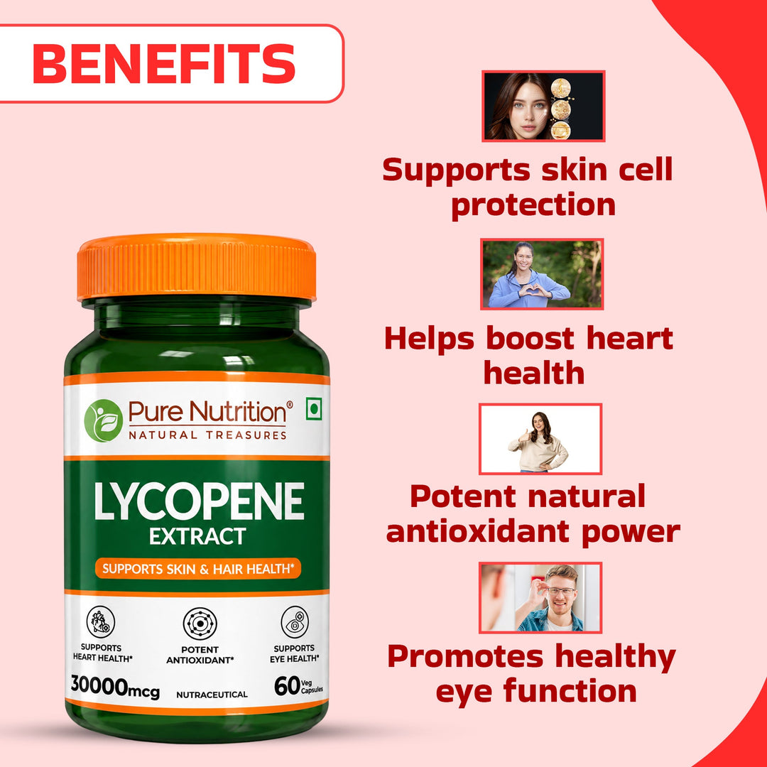 Pure Nutrition Lycopene Extract 30000 mcg | Skin, Hair, Eye & Antioxidant Support | 60 Caps