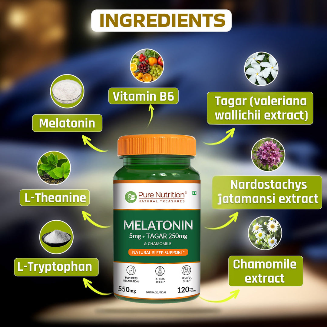 Melatonin with Tagar, Chamomile & L-Theanine 120 Tablets | Natural Sleep