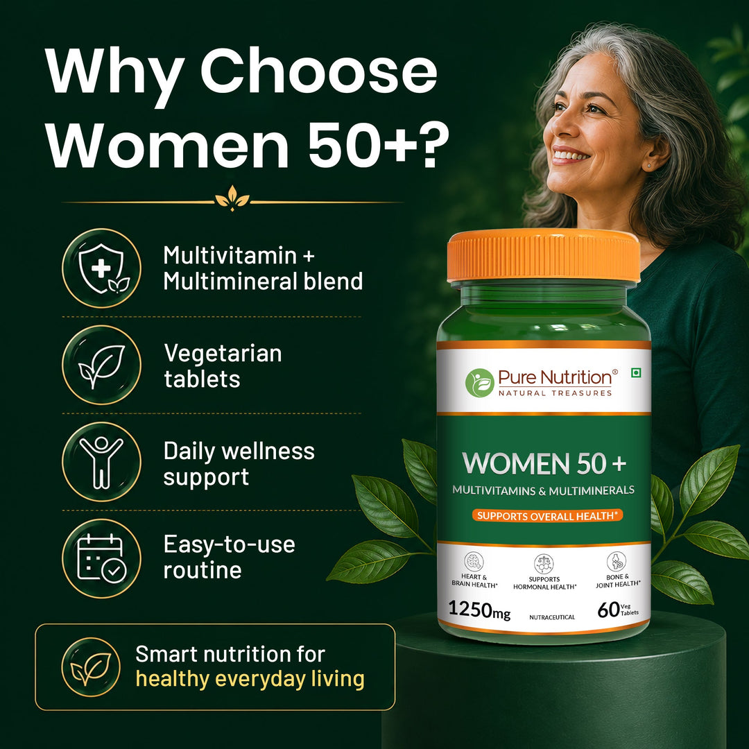 Pure Nutrition Women 50+ Multivitamins & Multiminerals – 1250mg | 60 Veg Tablets