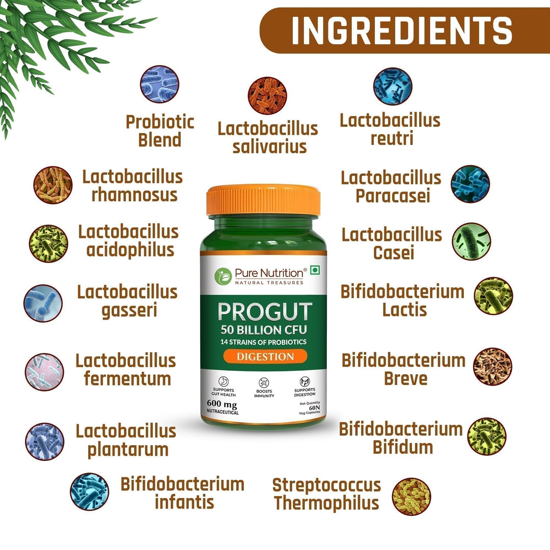 Progut 50 Billion CFU | Advanced Probiotic for Gut & Immune Health| 60 veg Capsules