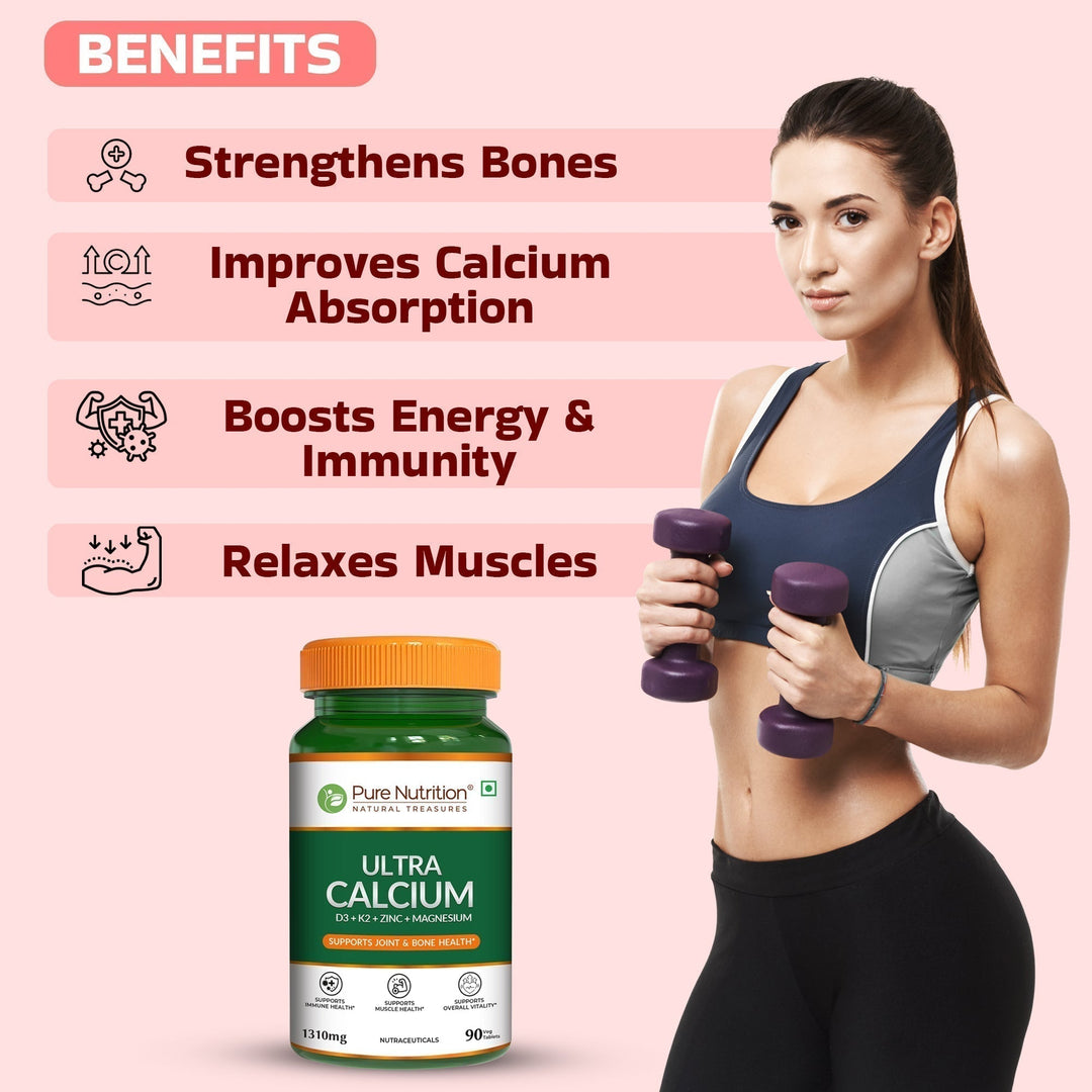 Ultra Calcium with D3, K2, Zinc & Magnesium – Complete Bone & Joint Formula| 90 Capsules