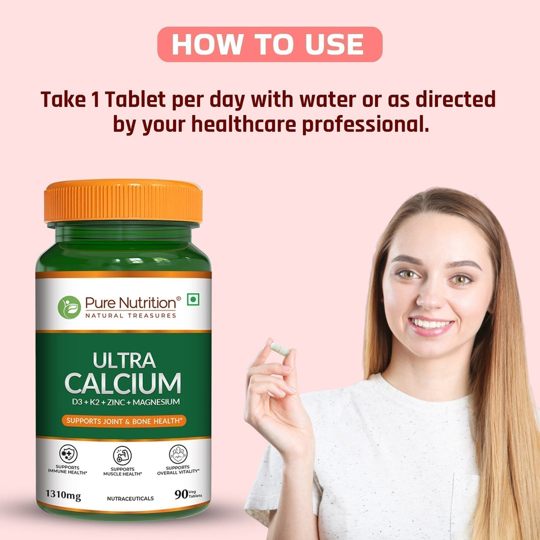 Ultra Calcium with D3, K2, Zinc & Magnesium – Complete Bone & Joint Formula| 90 Capsules