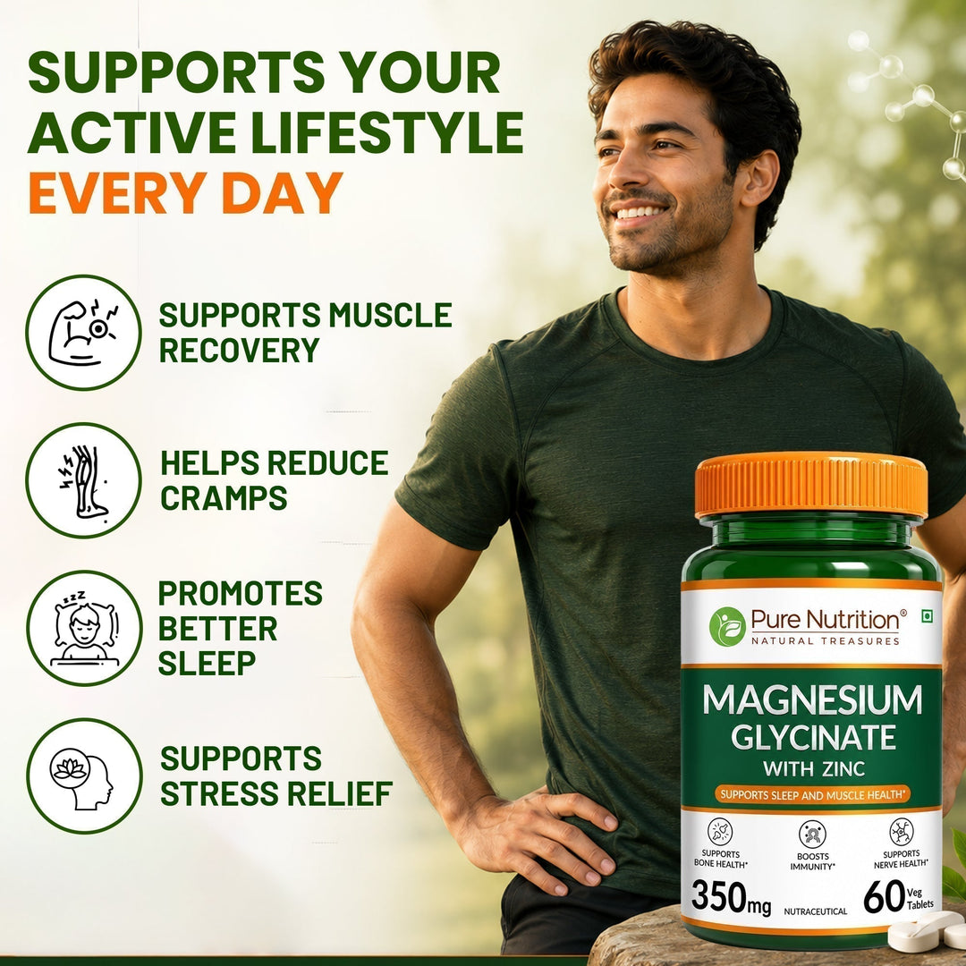 Magnesium Glycinate with Zinc 350mg – Sleep Support, Muscle Relaxation & Bone Health Tablets | 60 Tablets