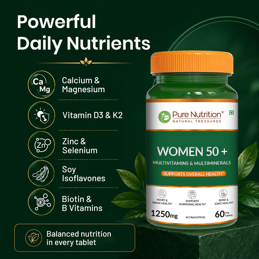 Pure Nutrition Women 50+ Multivitamins & Multiminerals – 1250mg | 60 Veg Tablets