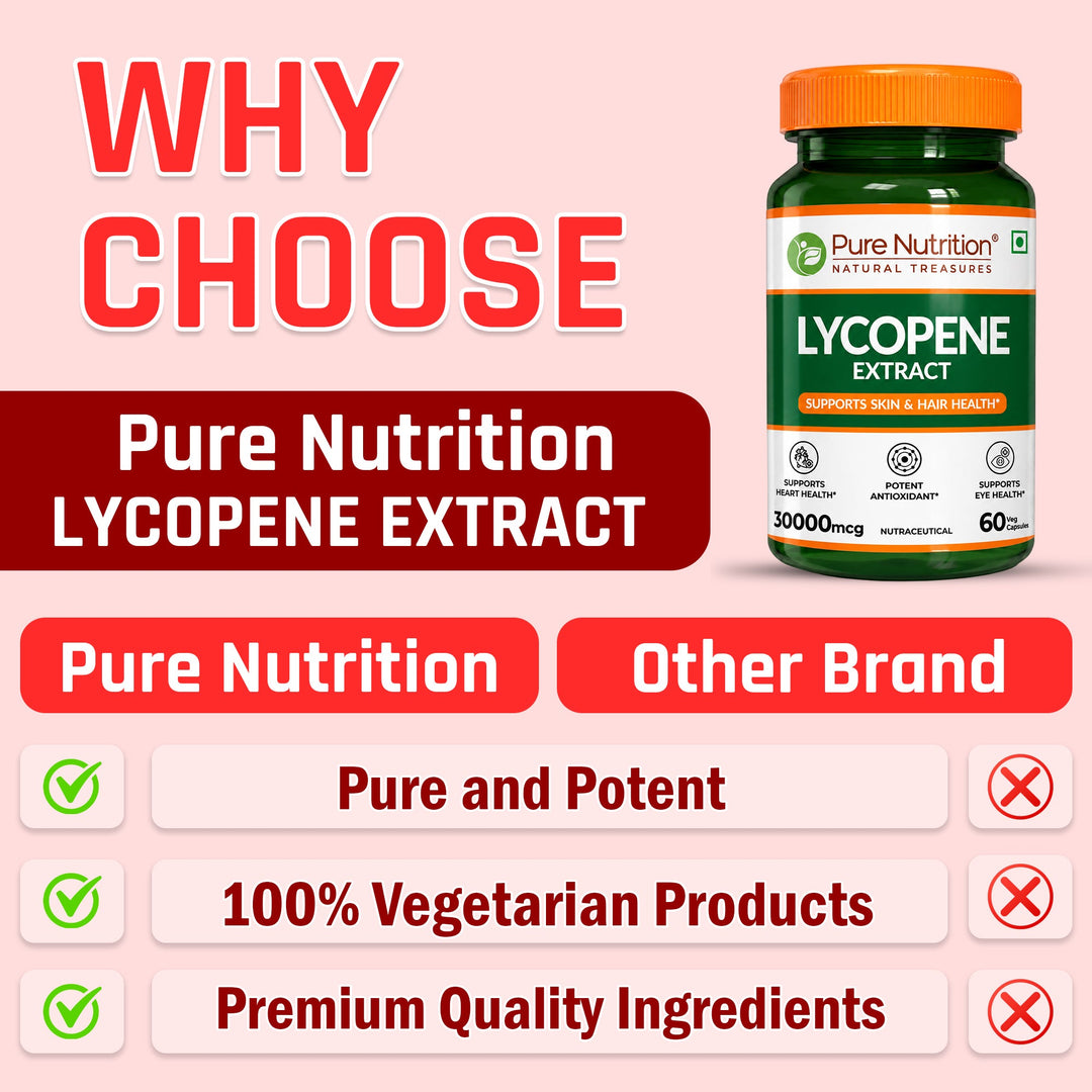 Pure Nutrition Lycopene Extract 30000 mcg | Skin, Hair, Eye & Antioxidant Support | 60 Caps