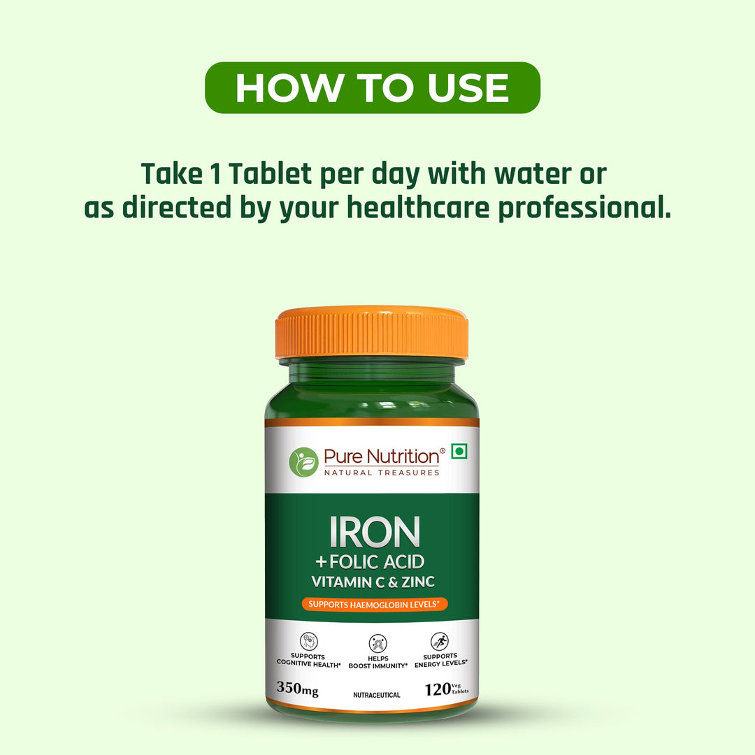 Iron with Folic Acid - 120 Tablets | Supports Haemoglobin Production and Helps Maintain Healthy Iron Levels
