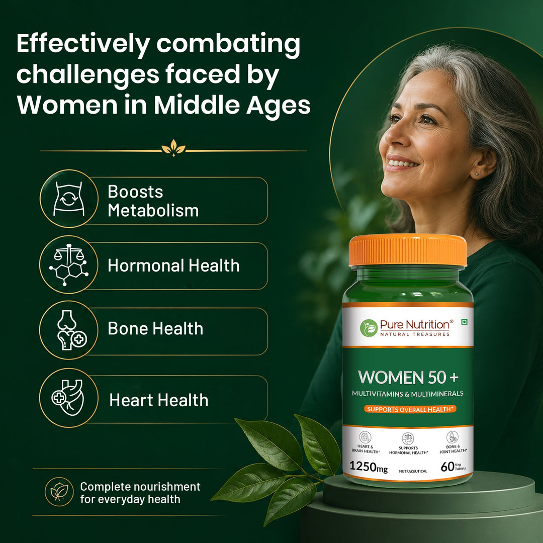 Pure Nutrition Women 50+ Multivitamins & Multiminerals – 1250mg | 60 Veg Tablets