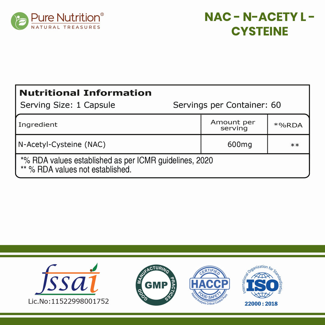 NAC 600mg | N-Acetyl Cysteine Capsules | Antioxidant Support Formula | 60 Veg Tablets
