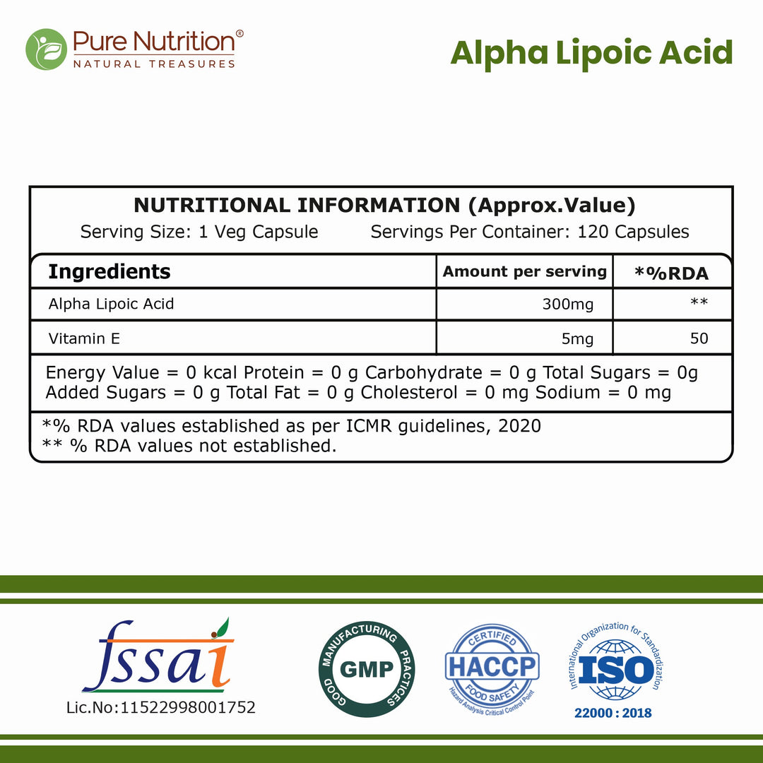 Alpha Lipoic Acid (ALA) 300 mg with Vitamin E | 120 Veg Tablets