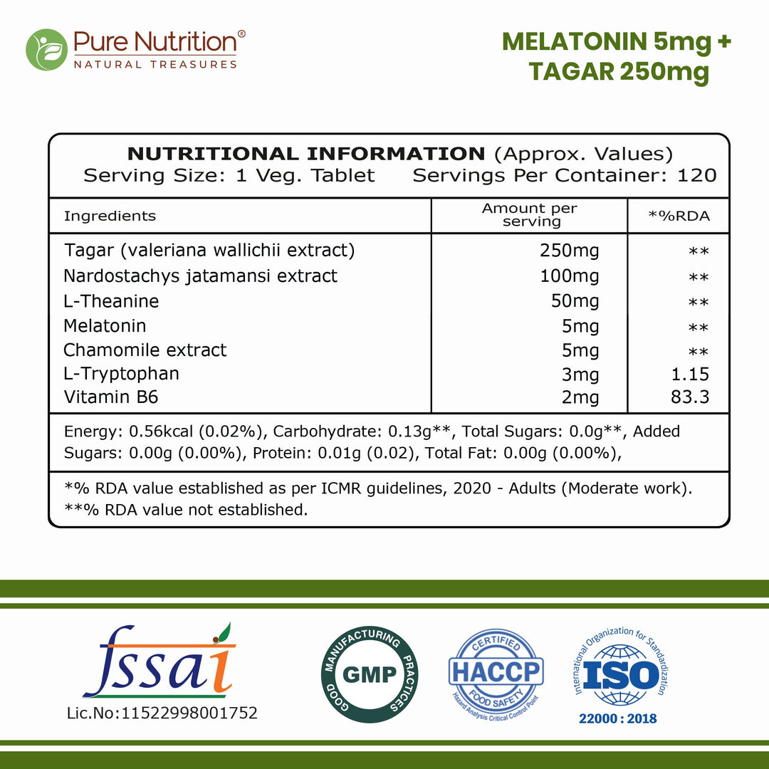 Melatonin with Tagar, Chamomile & L-Theanine 120 Tablets | Natural Sleep