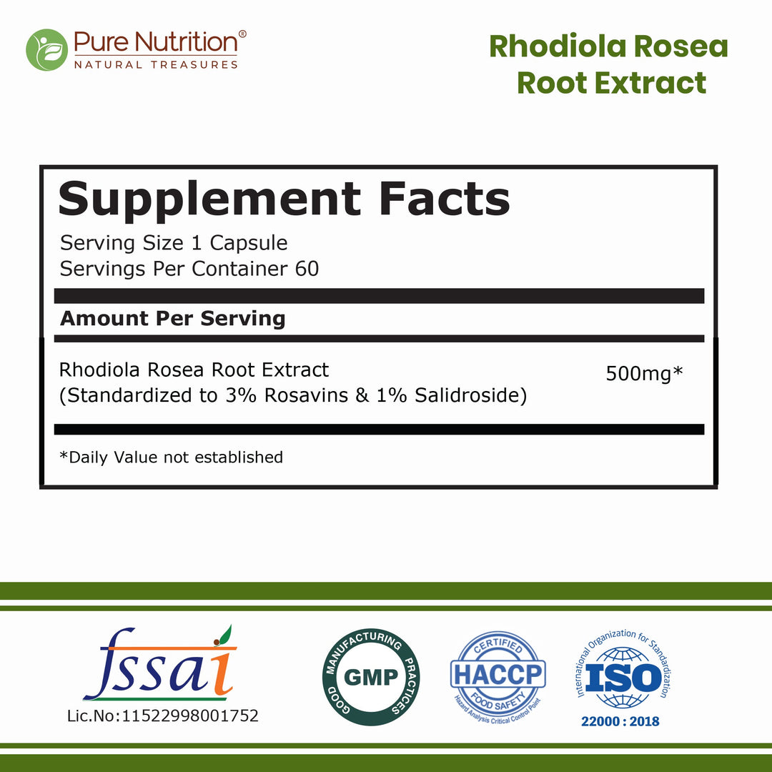 Rhodiola Rosea Root Extract – 500mg | 3% Rosavins | Stress & Energy Support