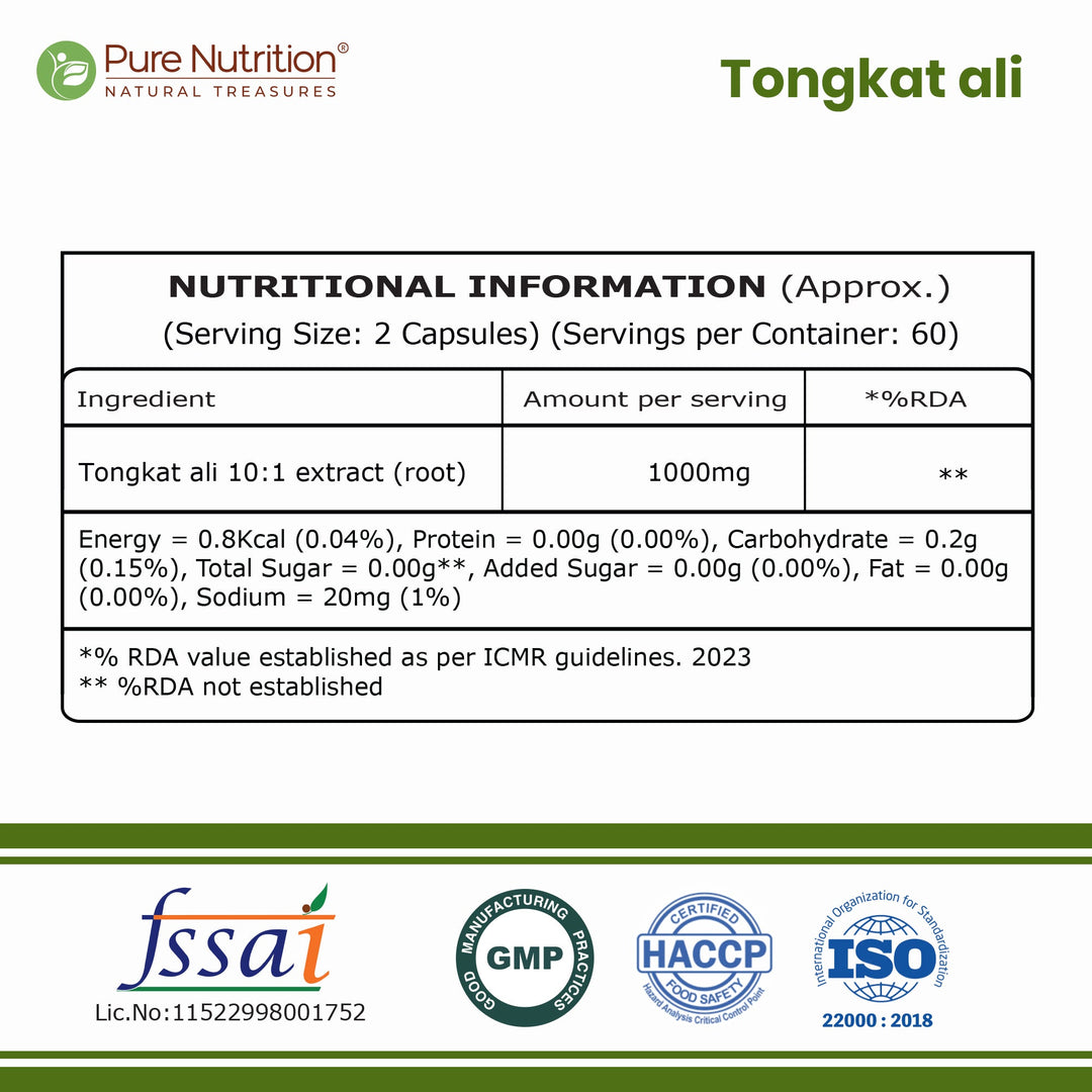 Tongkat Ali 10:1 Root Extract | 1000 mg Per Serving | Strength, Stamina & Vitality Support | 120 Tablets