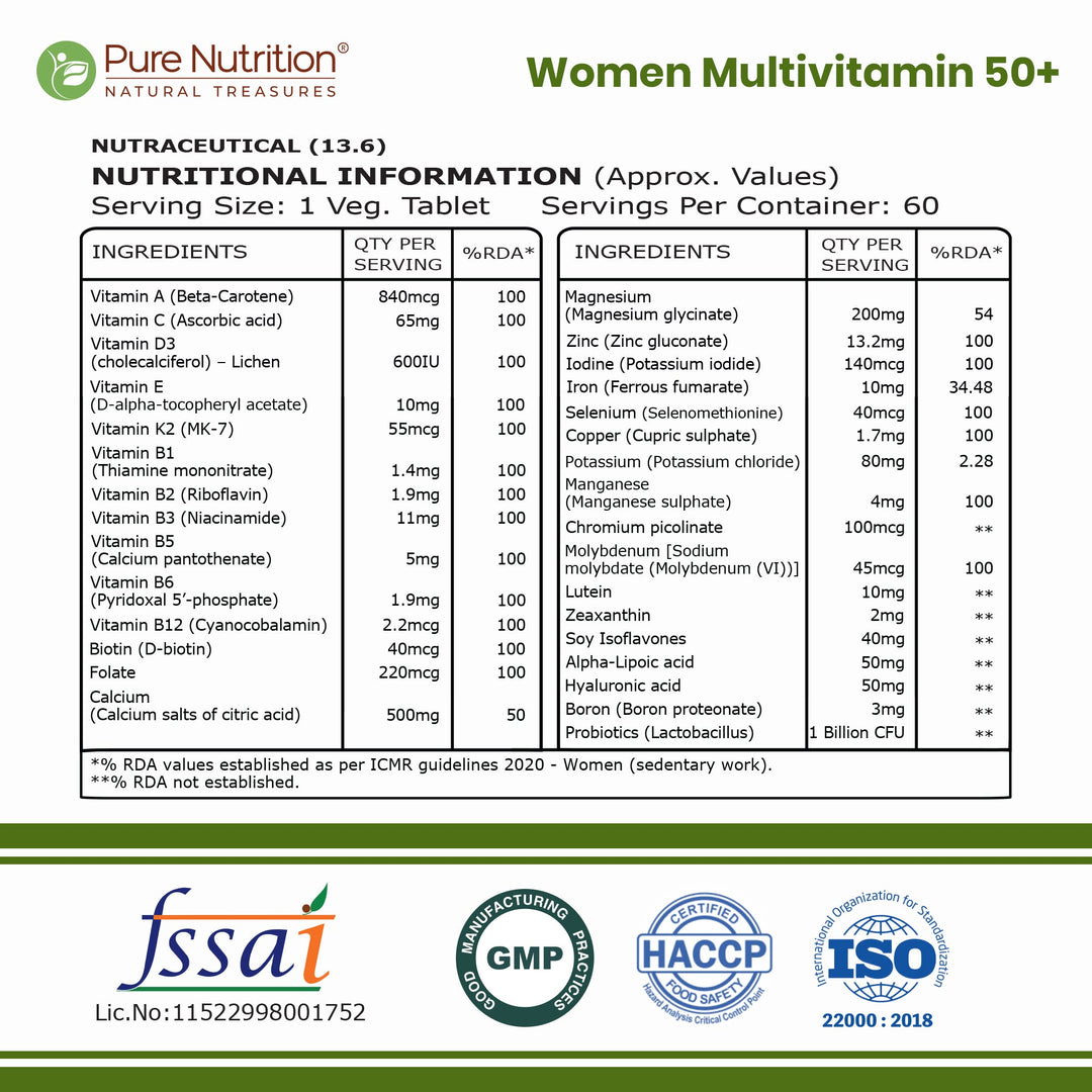 Women 50+ Multivitamins & Multiminerals 60 Veg Tablets | Senior Wellness