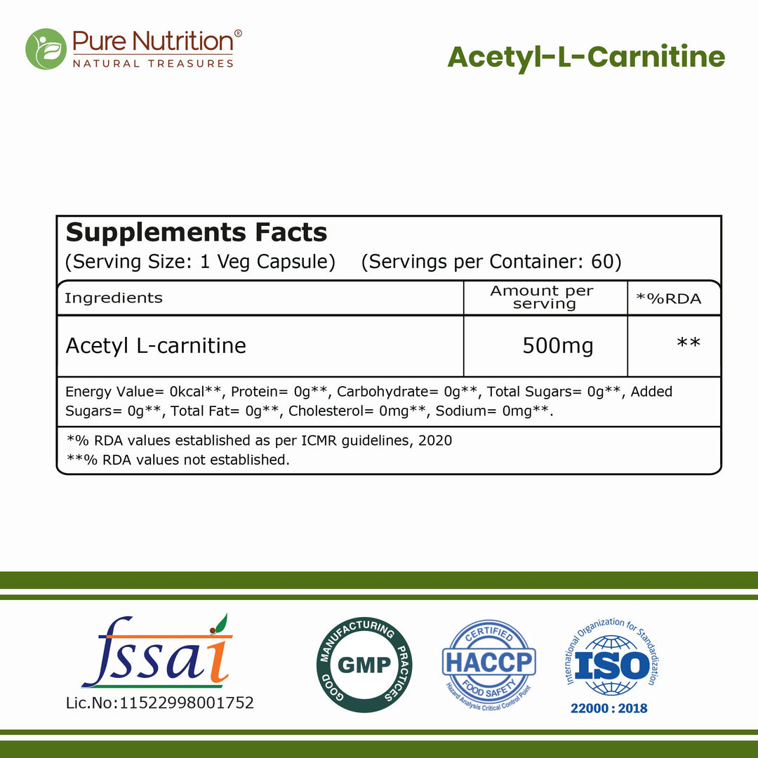 Acetyl L-Carnitine 500 mg | 60 Vegetarian Tablets