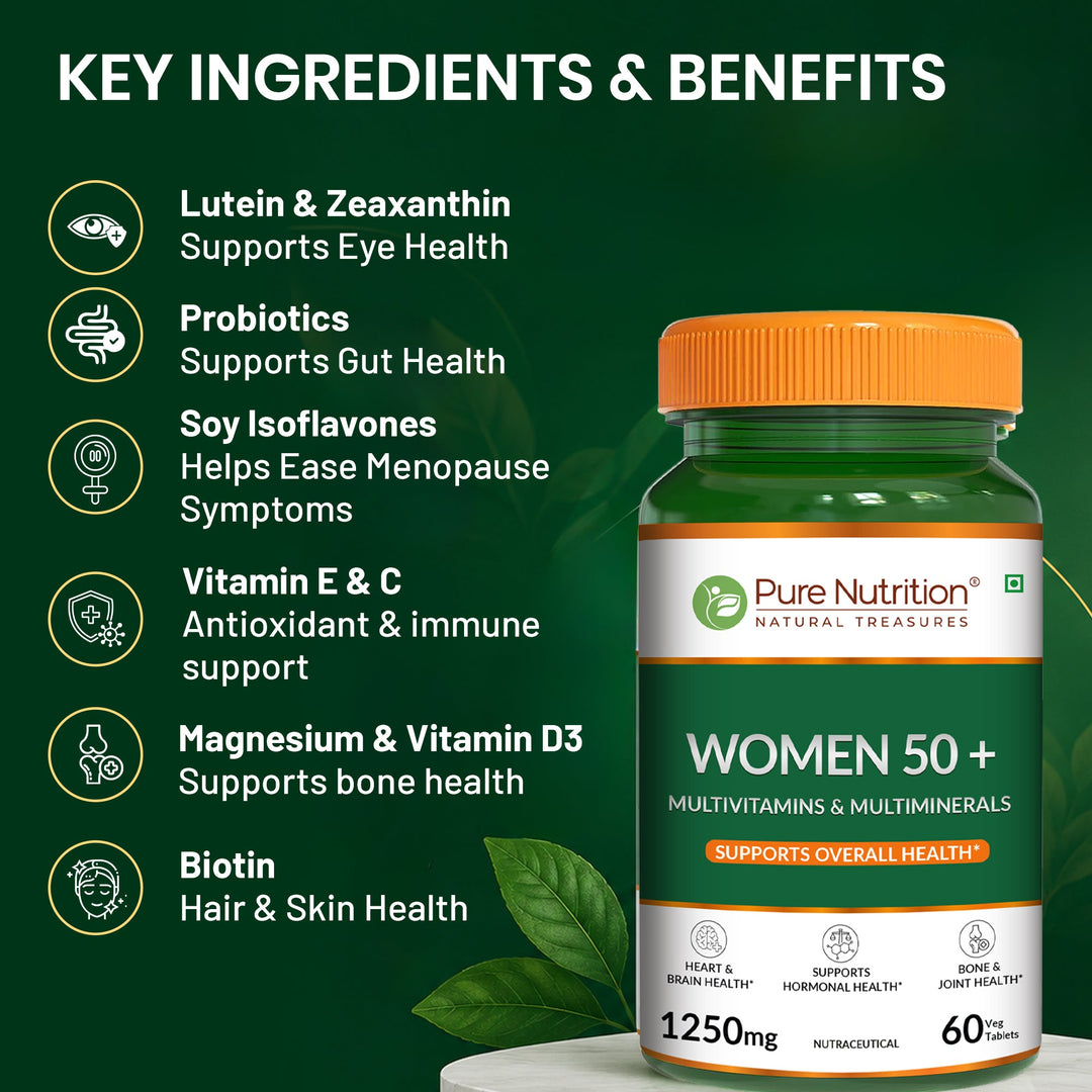 Pure Nutrition Women 50+ Multivitamins & Multiminerals – 1250mg | 60 Veg Tablets