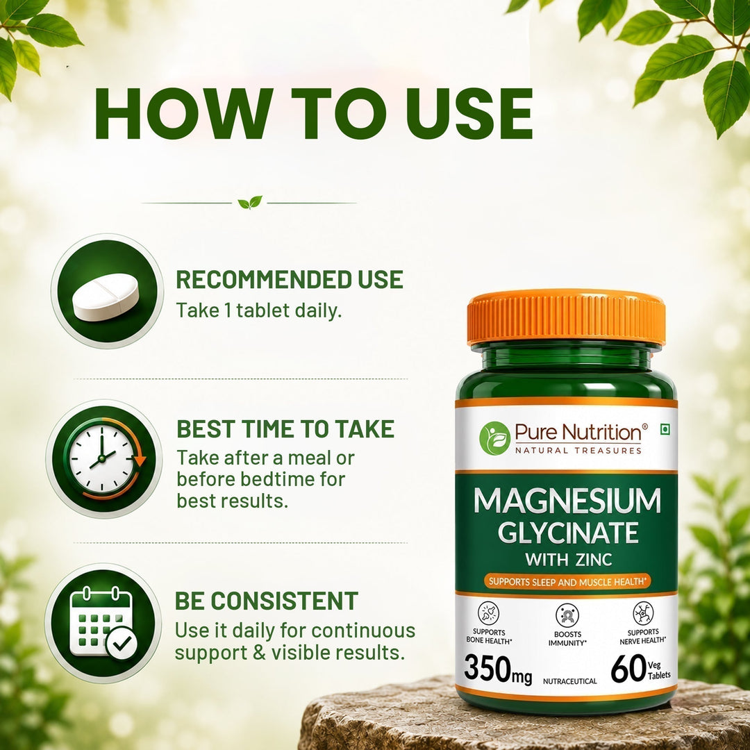 Magnesium Glycinate with Zinc 350mg – Sleep Support, Muscle Relaxation & Bone Health Tablets | 60 Tablets