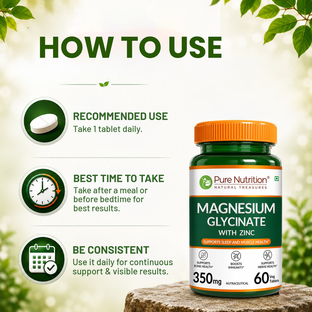 Magnesium Glycinate with Zinc 350mg – Sleep Support, Muscle Relaxation & Bone Health Tablets | 60 Tablets