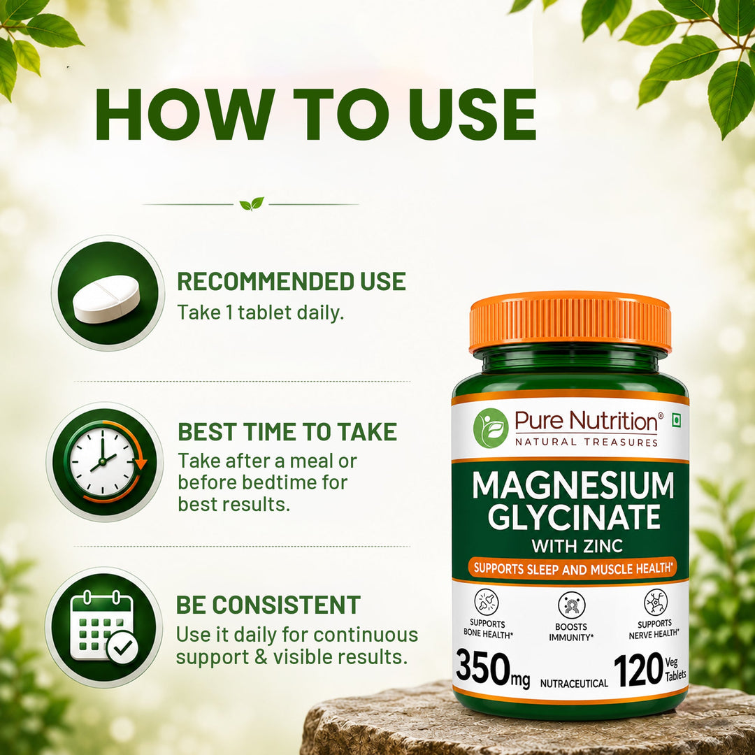 Magnesium Glycinate 350mg with Zinc Capsules | Sleep Support, Stress Relief & Bone Health | 120 Capsules