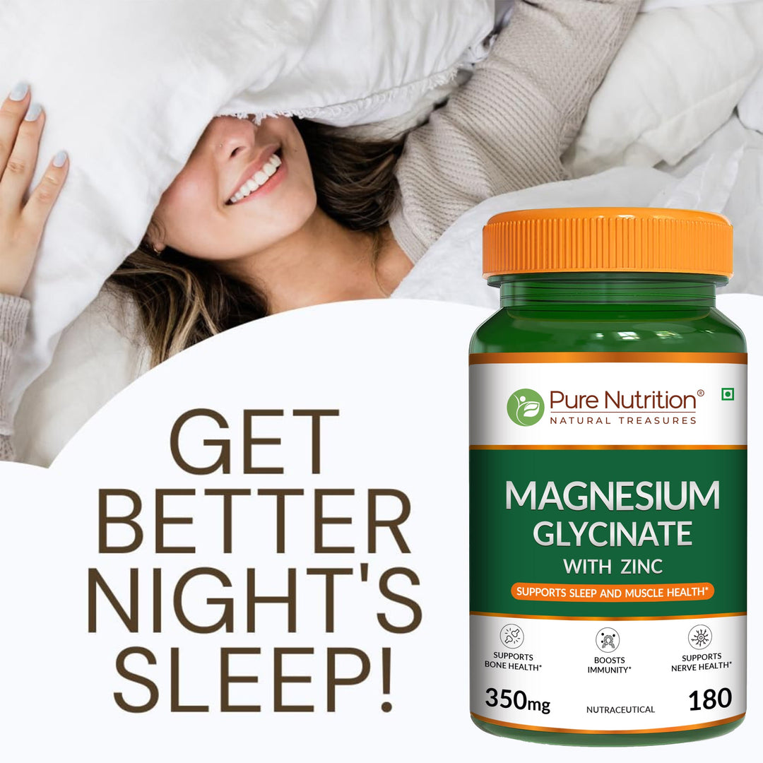 Magnesium Glycinate with Zinc | 350 mg Blend | 180 Tablets | Magnesium Glycinate, Zinc & Phaseolus Radiatus Extract | Daily Muscle, Bone & Nerve Support