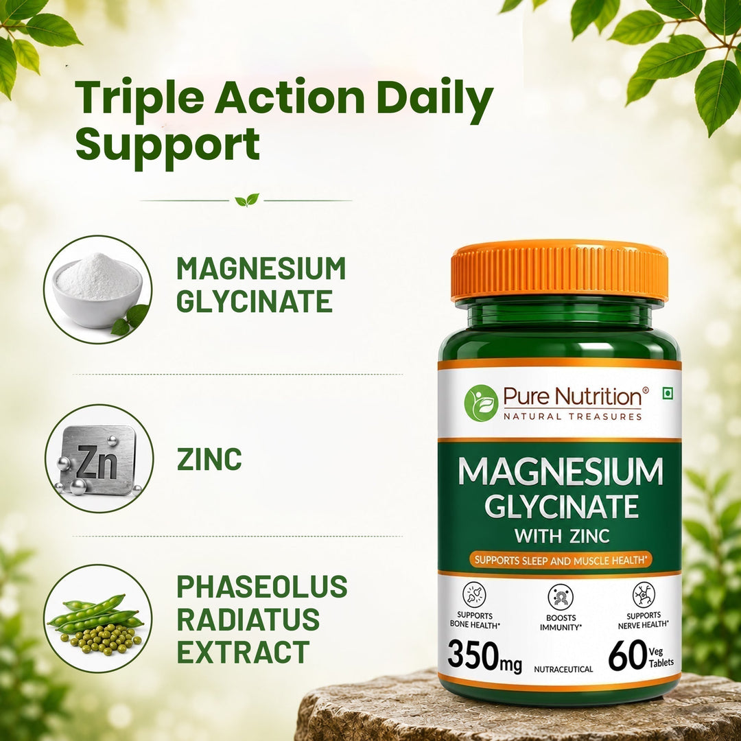 Magnesium Glycinate with Zinc 350mg – Sleep Support, Muscle Relaxation & Bone Health Tablets | 60 Tablets
