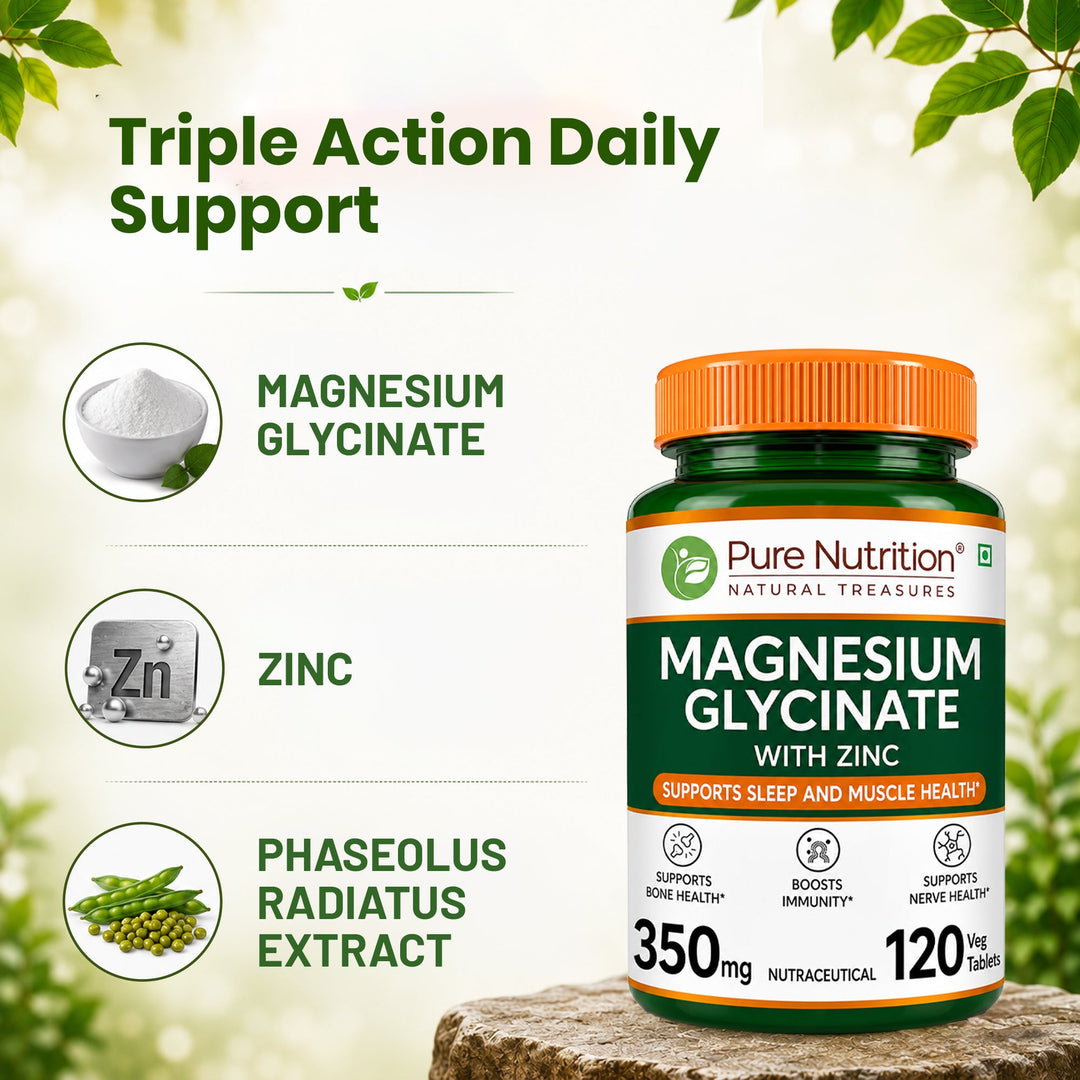 Magnesium Glycinate 350mg with Zinc Capsules | Sleep Support, Stress Relief & Bone Health | 120 Capsules