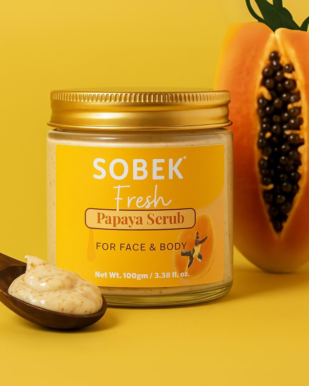 Sobek Naturals Fresh Papaya Exfoliating Face and Body Scrub For Acne and Tan 100 gm