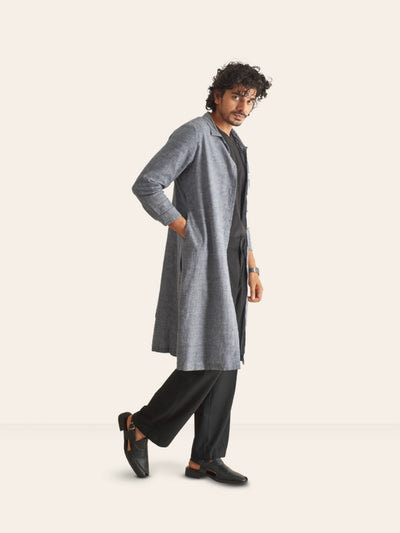 Grey handwoven overlay kurta shirt