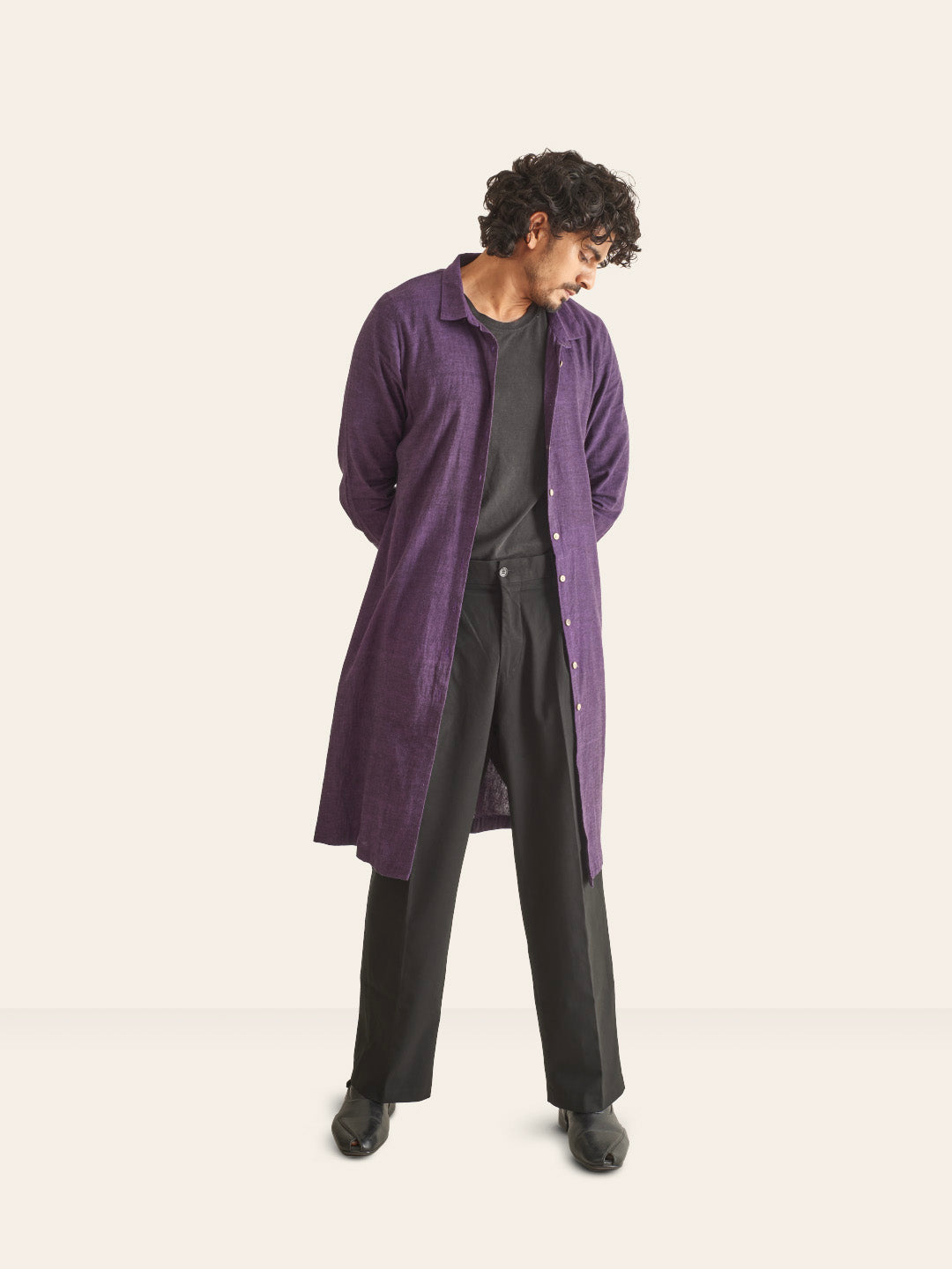 Purple handwoven overlay kurta shirt