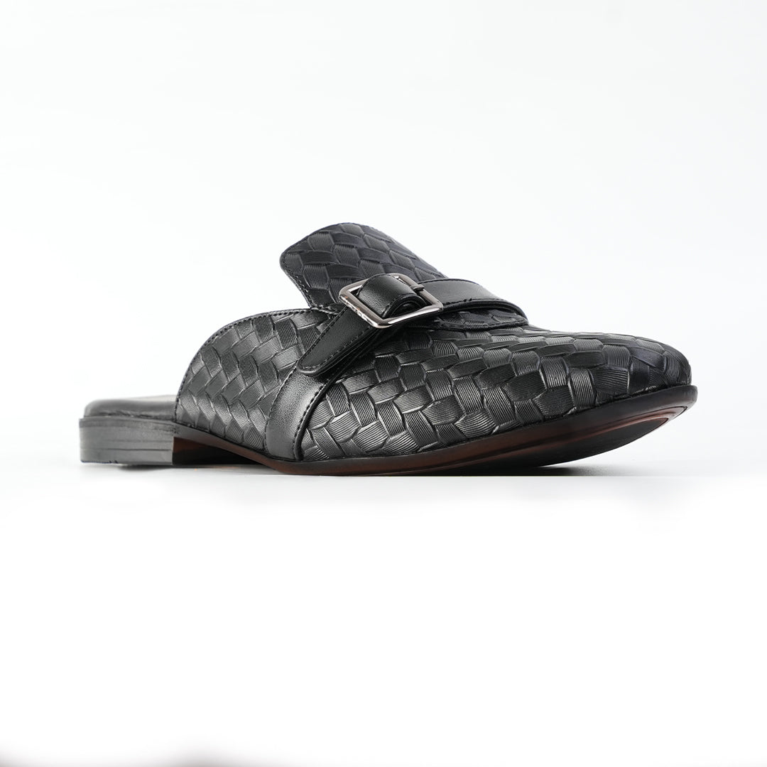 Monkstory Woven Buckle Mules - Black