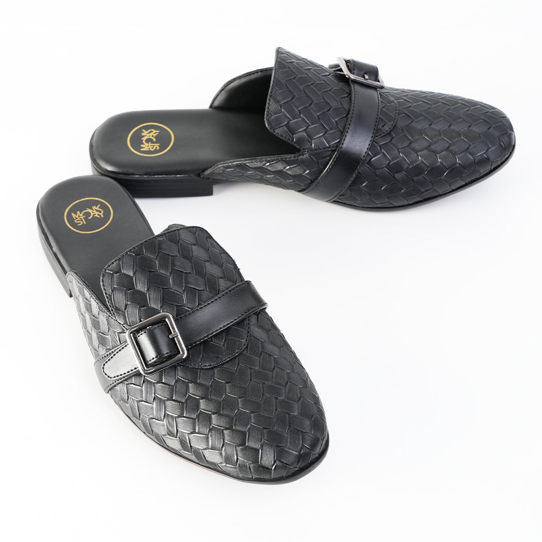 Monkstory Woven Buckle Mules - Black