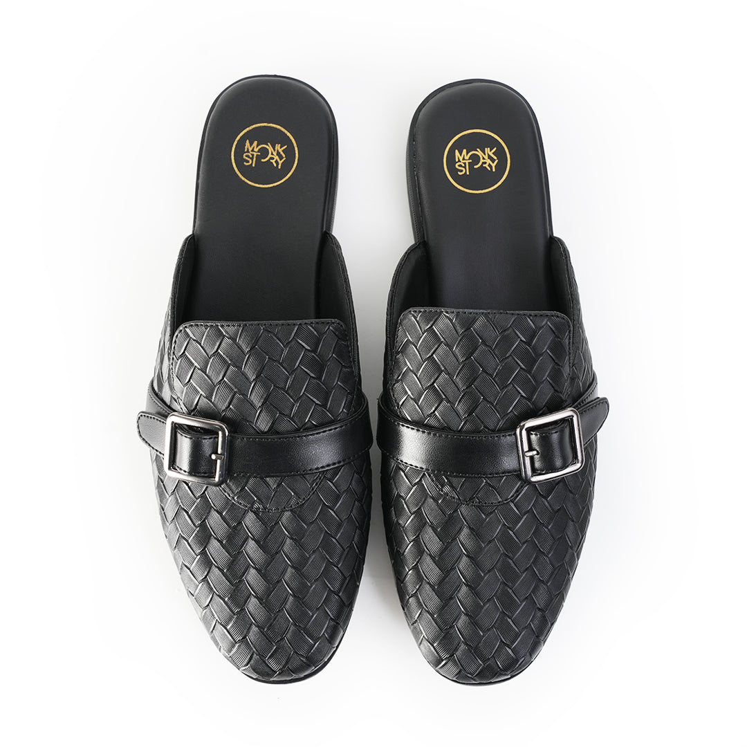 Monkstory Woven Buckle Mules - Black