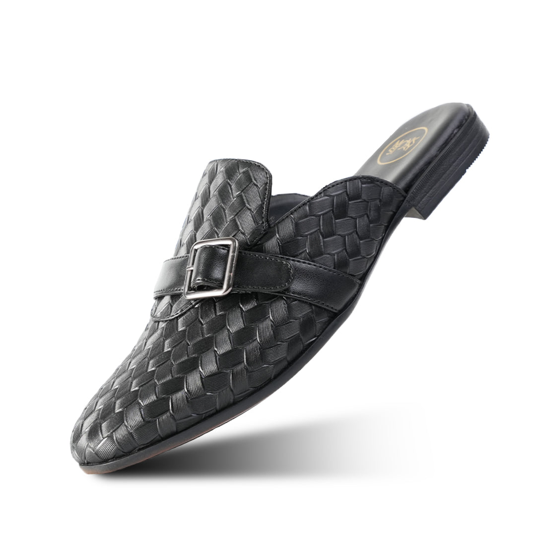 Monkstory Woven Buckle Mules - Black