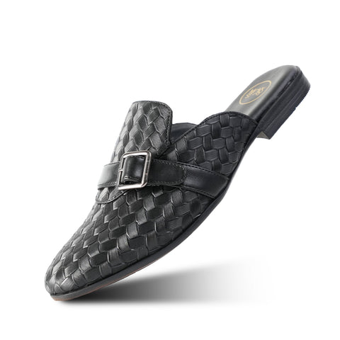 Monkstory Woven Buckle Mules - Black