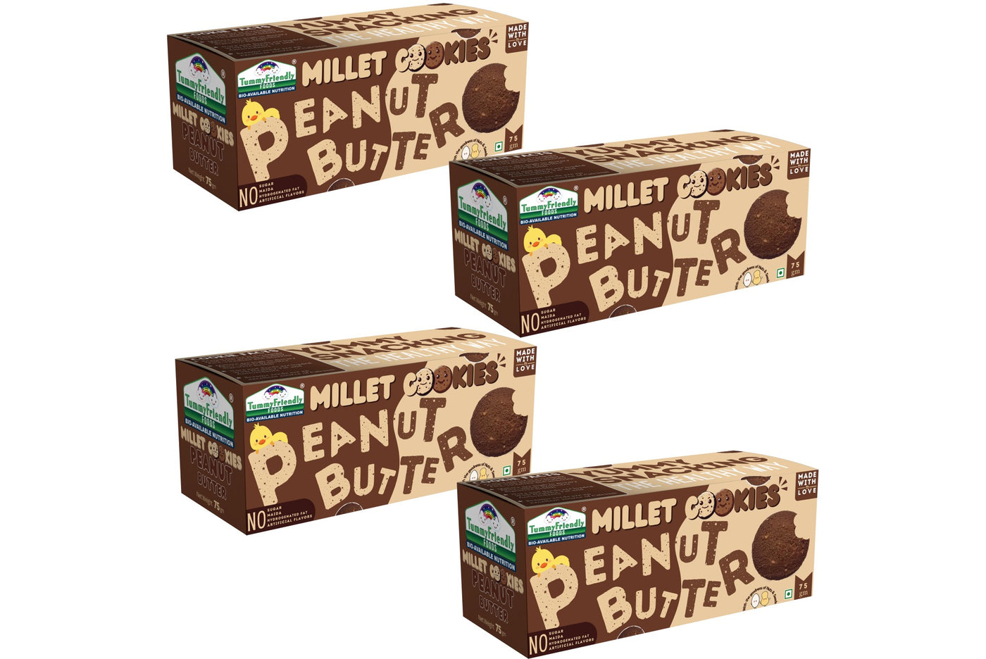 Tummy Friendly Foods Millet Cookies - Peanut Butter - 4 Packs - 75 g each. Healthy Ragi Biscuits, snacks for Baby, Kids & Adults