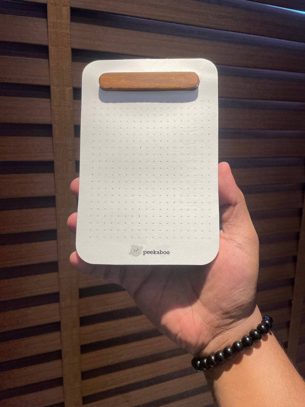 Peekaboo Teak Wood Notepad - Refillable Pages | 15cm x 10cm