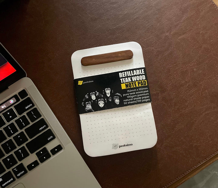 Peekaboo Teak Wood Notepad - Refillable Pages | 15cm x 10cm - Suspire