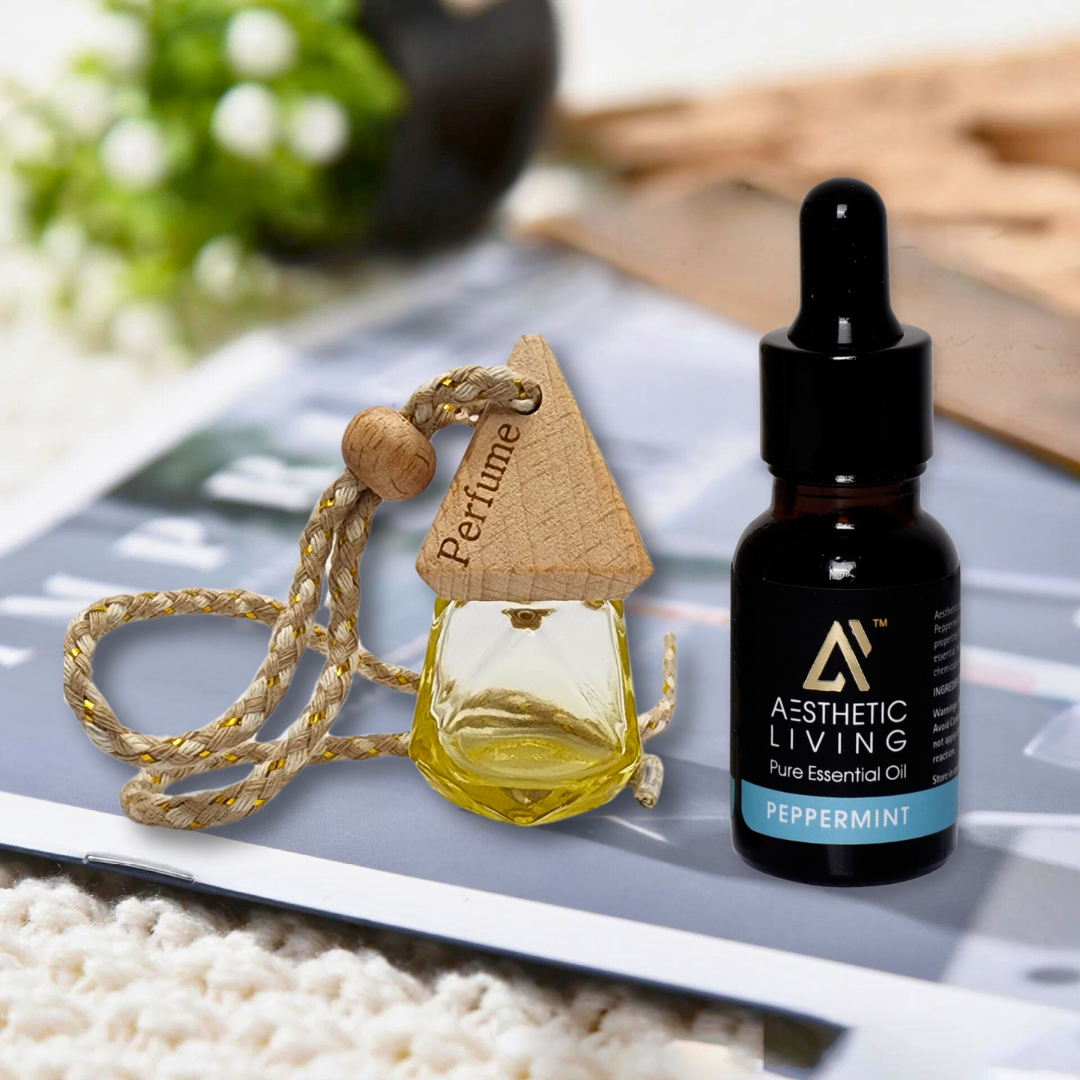Aesthetic Living Car Aromatizer Diffuser Bottle with Essential Oil (Crystal colored transparent combo- 8ml + Essential Oil -15 ml)