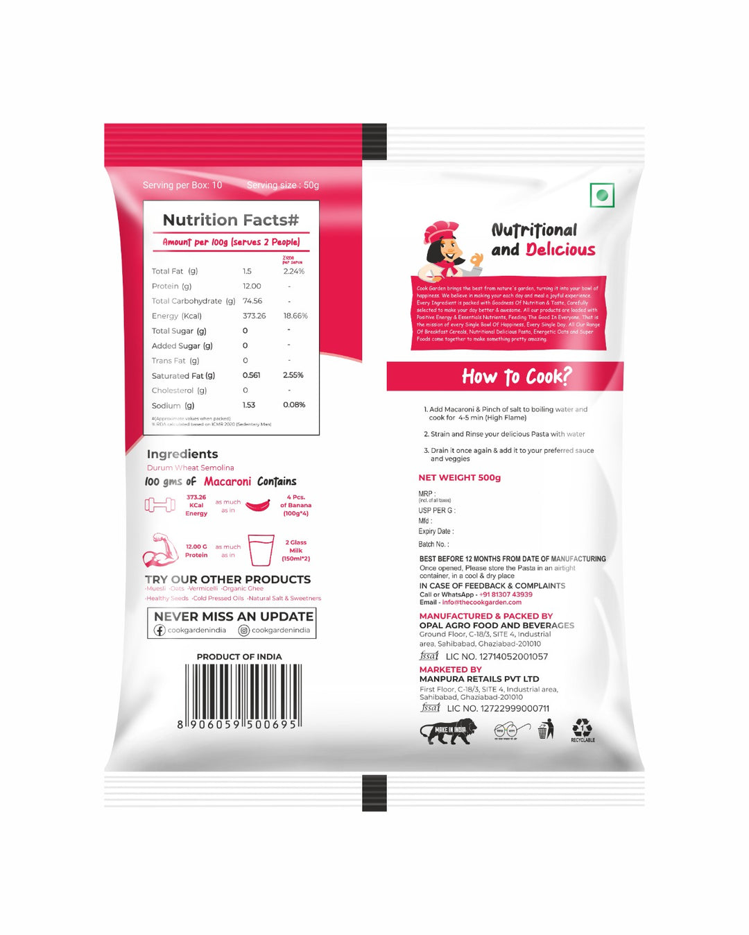 CookGarden 100% Semolina Pasta Combo, Penne, Fusilli, Macaroni and Roasted Vermicelli (Pack of 4)