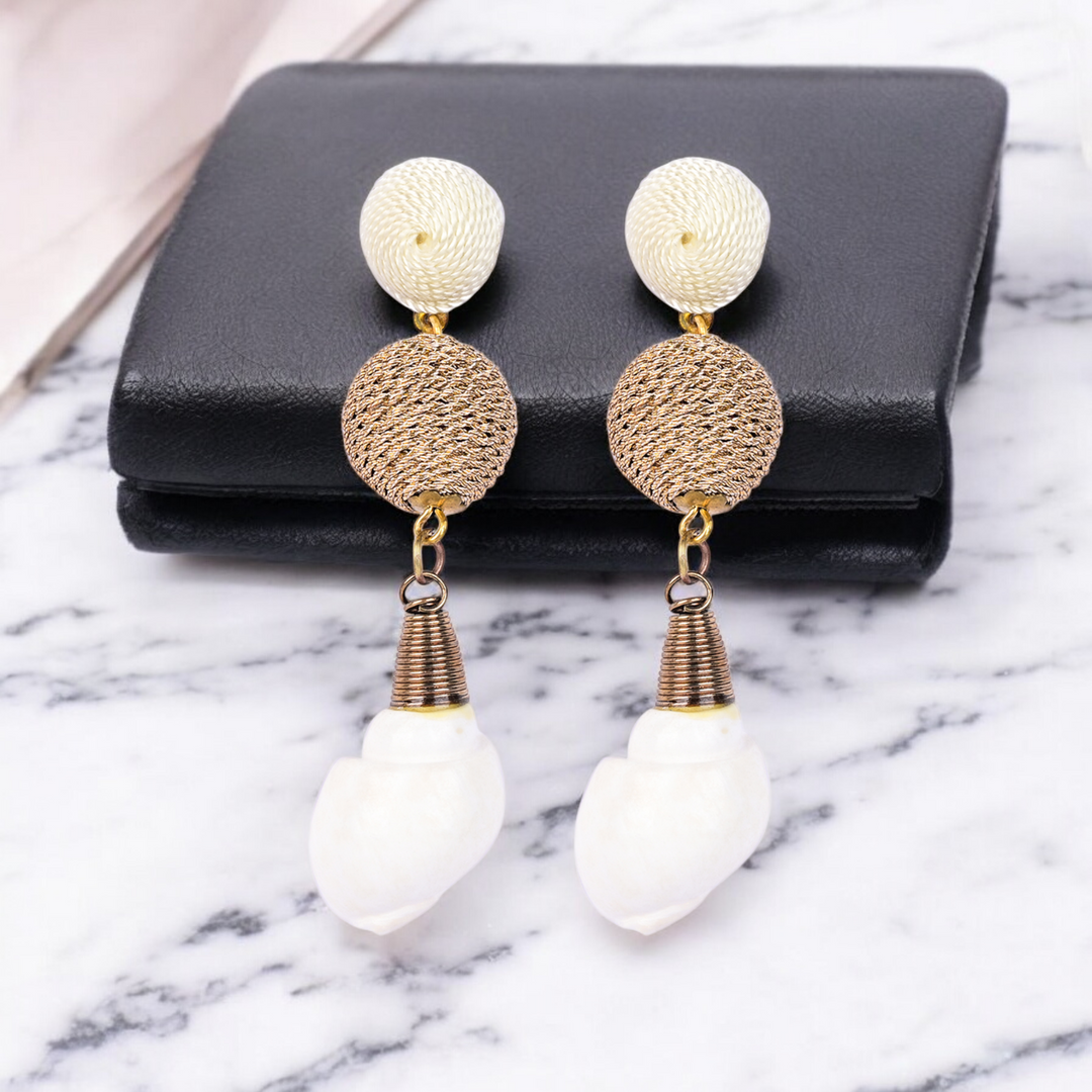 Bamboology Trends Elegant Shell Drop Earrings with Twisted Gold Bead Accents – Coastal Chic Jewellery