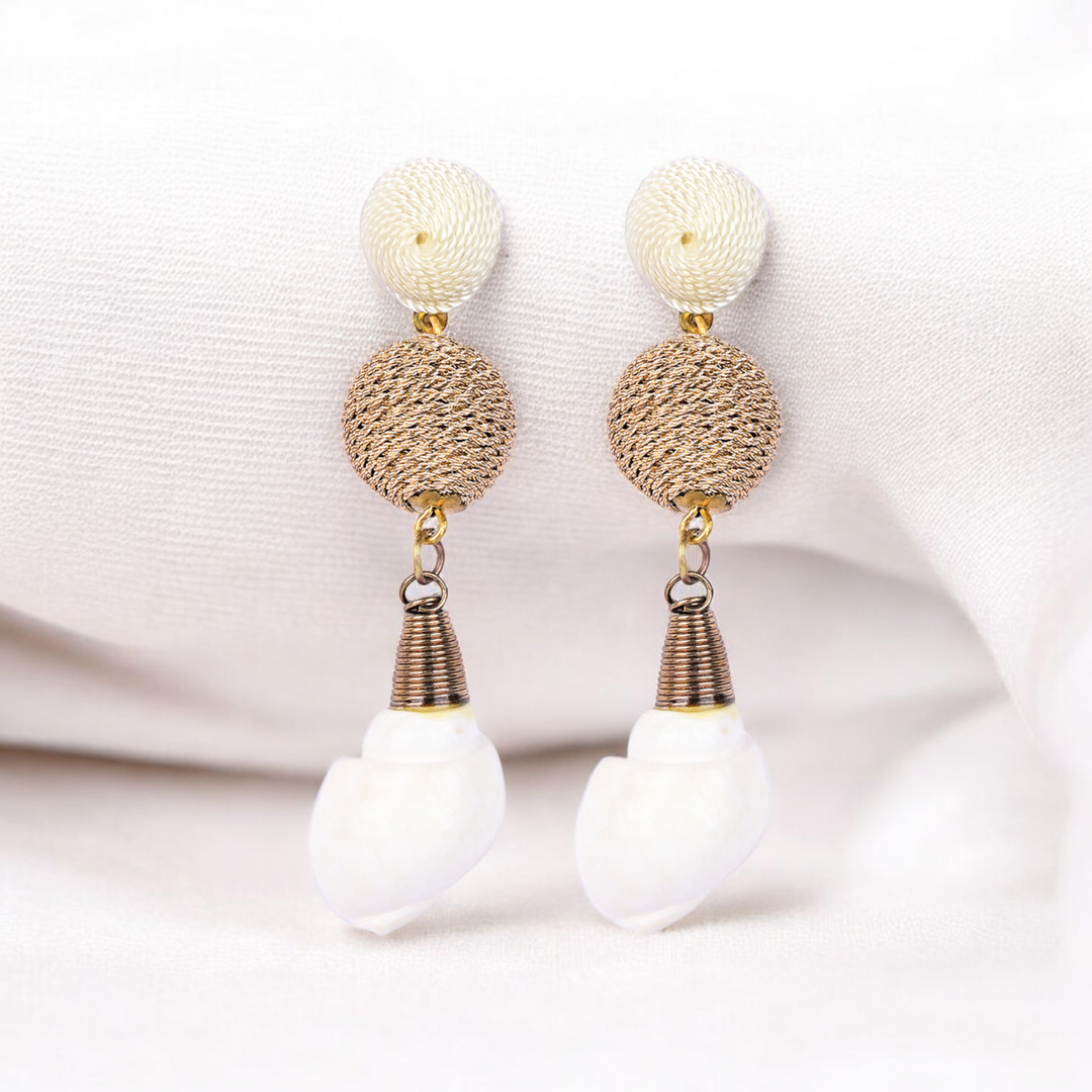 Bamboology Trends Elegant Shell Drop Earrings with Twisted Gold Bead Accents – Coastal Chic Jewellery