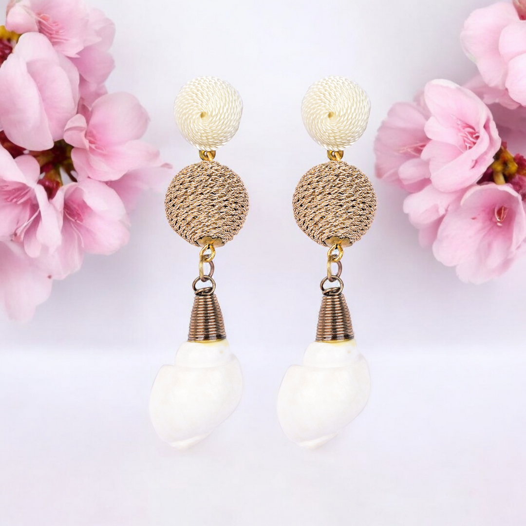Bamboology Trends Elegant Shell Drop Earrings with Twisted Gold Bead Accents – Coastal Chic Jewellery