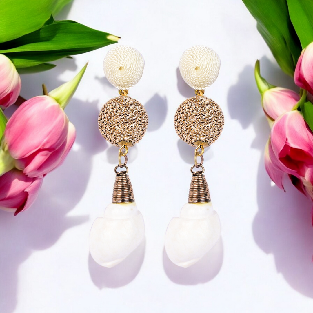 Bamboology Trends Elegant Shell Drop Earrings with Twisted Gold Bead Accents – Coastal Chic Jewellery