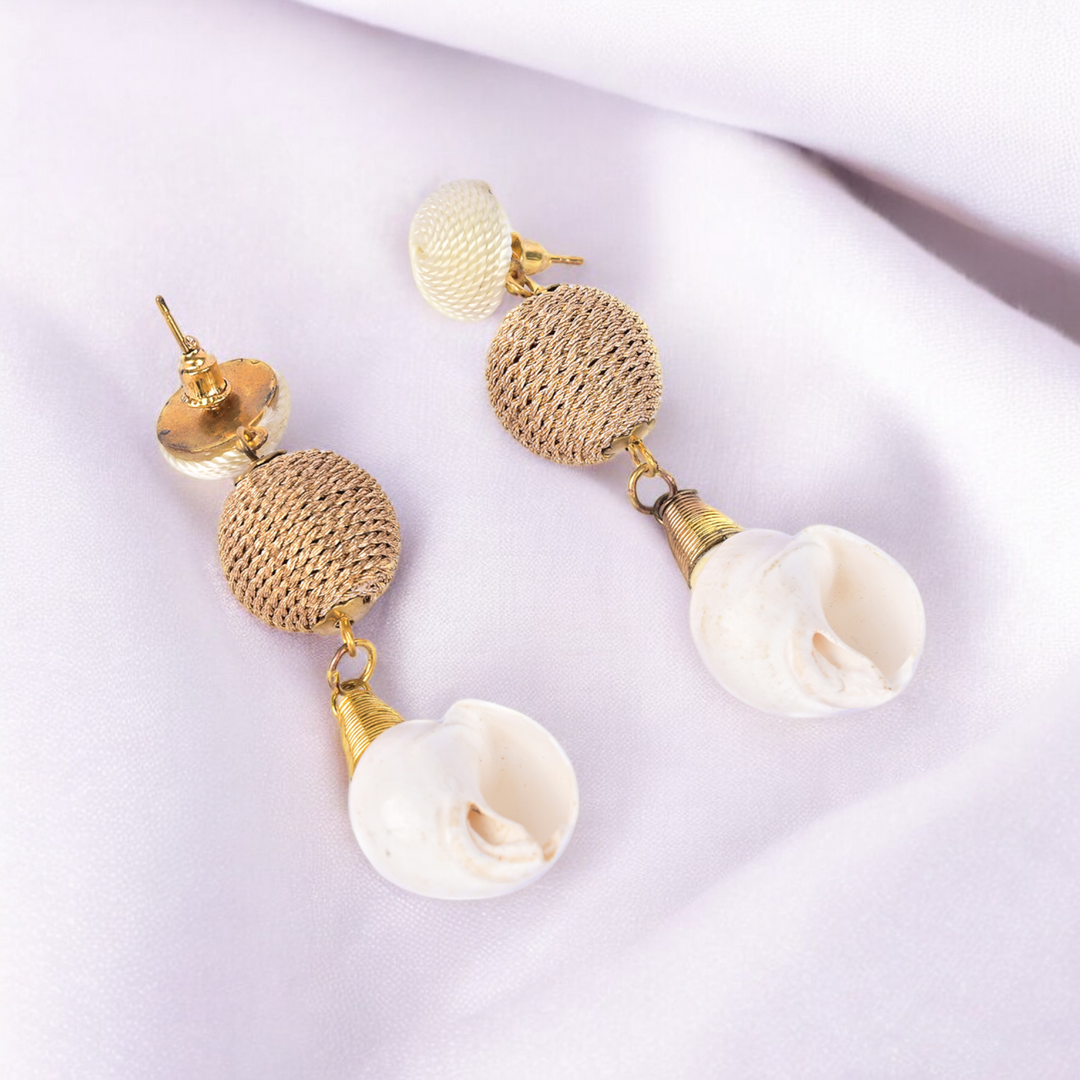 Bamboology Trends Elegant Shell Drop Earrings with Twisted Gold Bead Accents – Coastal Chic Jewellery