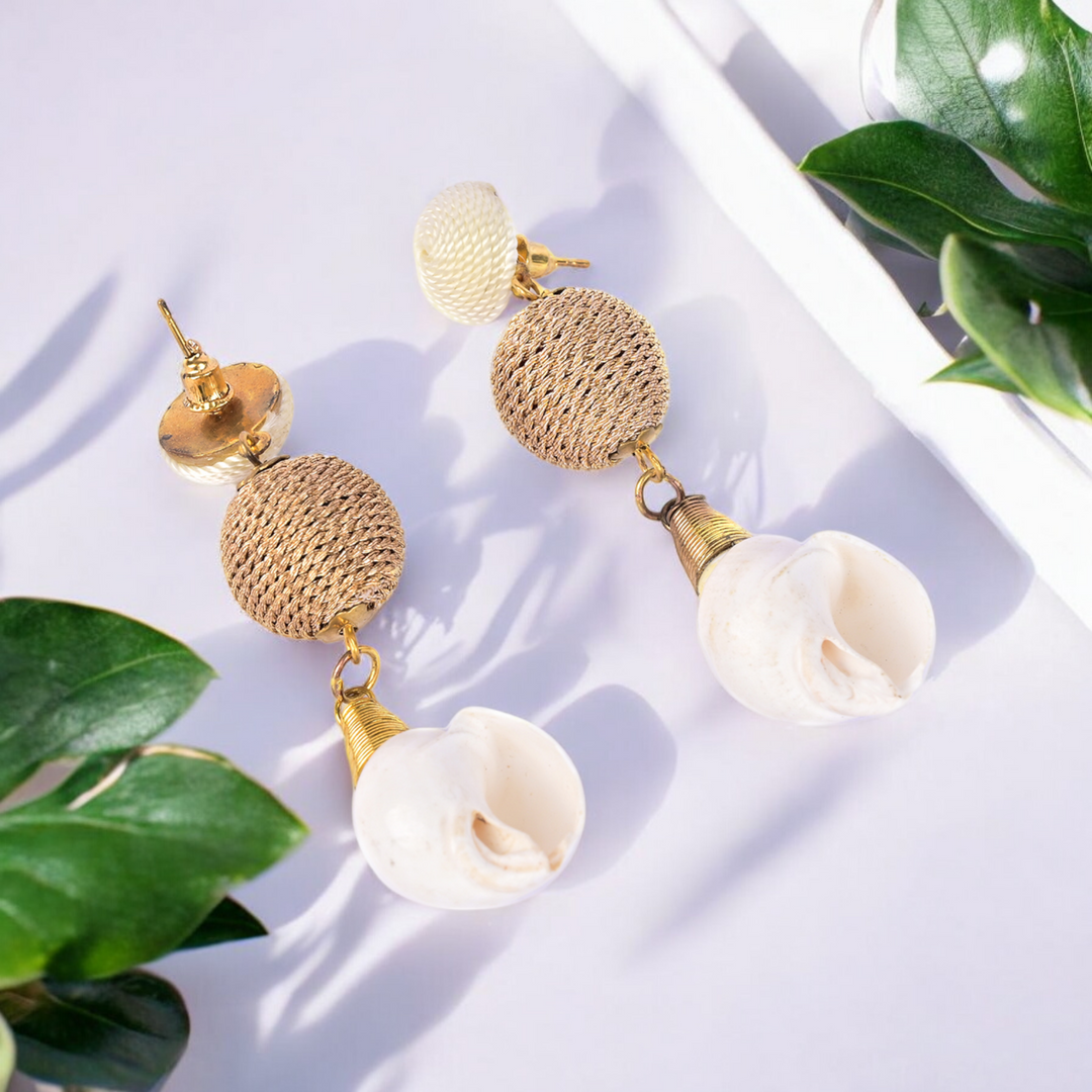 Bamboology Trends Elegant Shell Drop Earrings with Twisted Gold Bead Accents – Coastal Chic Jewellery