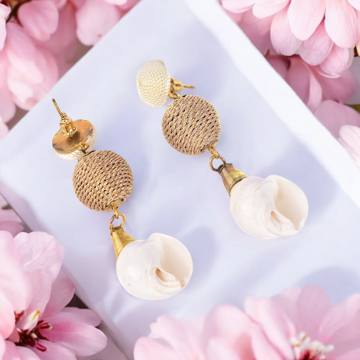 Bamboology Trends Elegant Shell Drop Earrings with Twisted Gold Bead Accents – Coastal Chic Jewellery