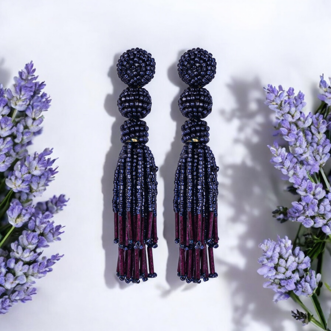Bamboology Trends Chic Navy Blue Beaded Tassel Earrings - Sophisticated Statement jewellery