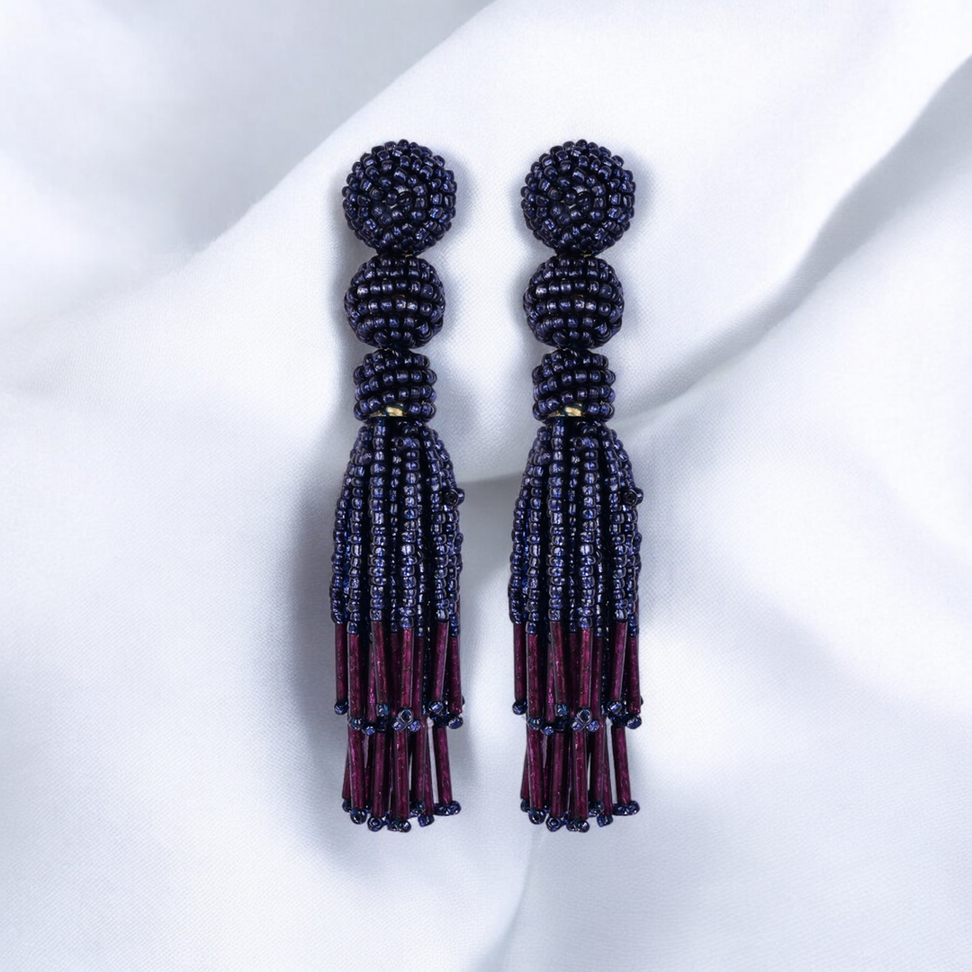Bamboology Trends Chic Navy Blue Beaded Tassel Earrings - Sophisticated Statement jewellery