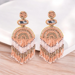 Bamboology Trends Boho Chic Beaded Dangle Earrings - Peach and Gold Statement Jewellery