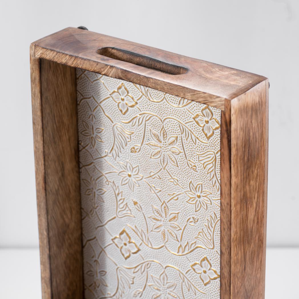 Araana Home Phulkari Gart Rectangular Tray with White Metal Sheet on Top