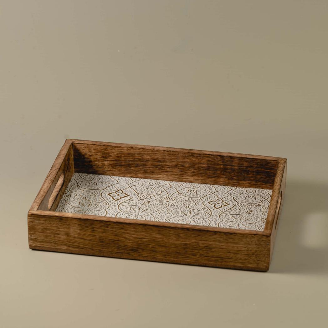 Araana Home Phulkari Gart Rectangular Tray with White Metal Sheet on Top